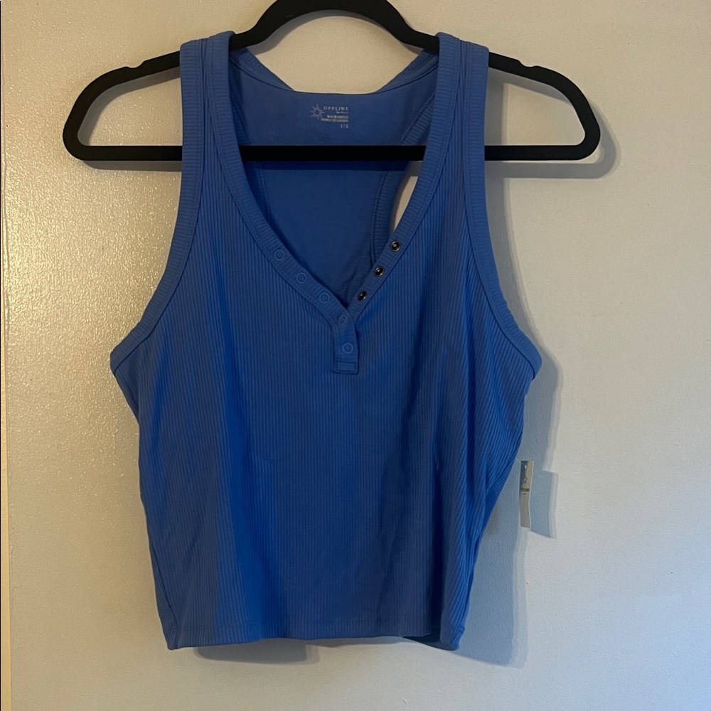 Stylish Blue Ribbed Tank Top